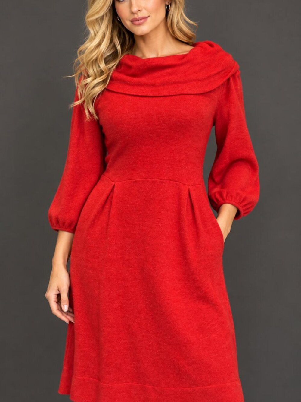 AB Studio Red Cowl Neck Sweater Dress Size Small